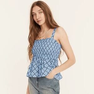 J. Crew - Smocked Plaid Tank Top Blouse - Size Large